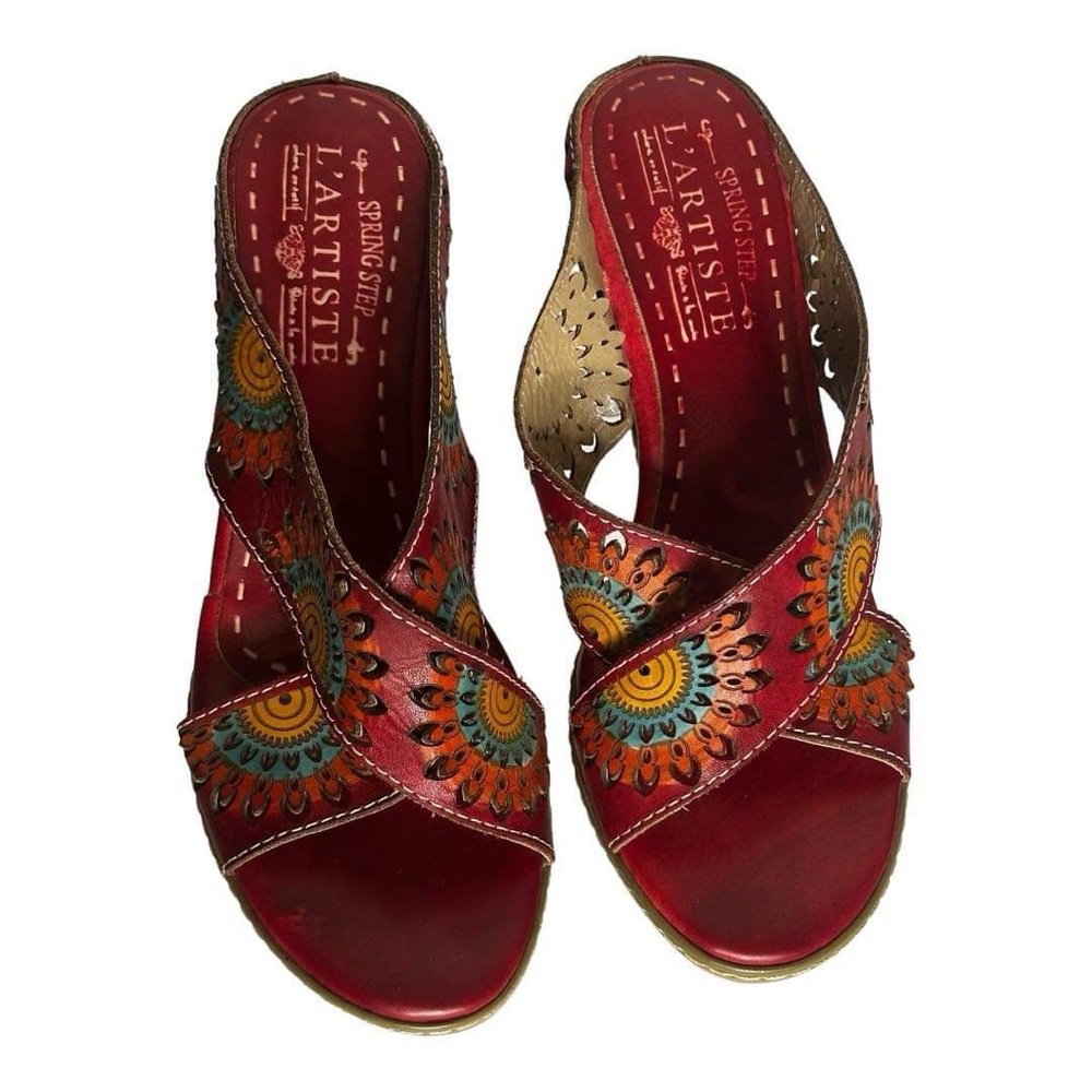 Women’s L’ Artiste by Spring Step ENTICING RED FLORAL Slide Wedge Sandal Sz 6.5